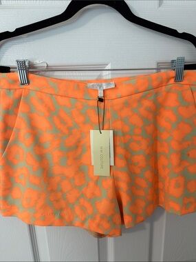 MM Couture Orange and Light Green Printed Mini Shorts